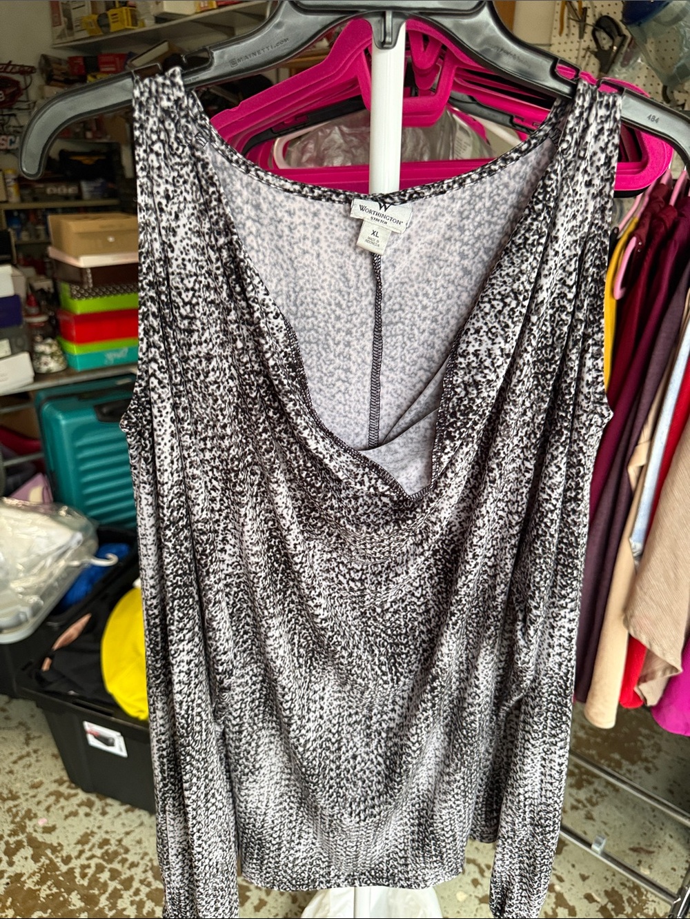 Worthington Black & White Drape Neck Sleeveless Tank
